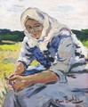 A Dutch Fisherwoman Seated In A Landscape, Gouache, And A Farmyard In Nausseden - Hans Von Bartels