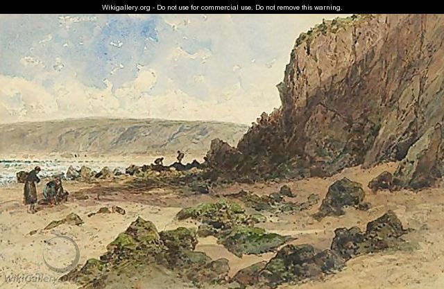 Clamdiggers On A Coast, Beneath Cliffs - Eugène Cicéri