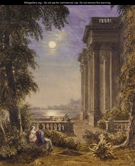 Figures In The Moonlight By A Classical Building - George Jnr Barret