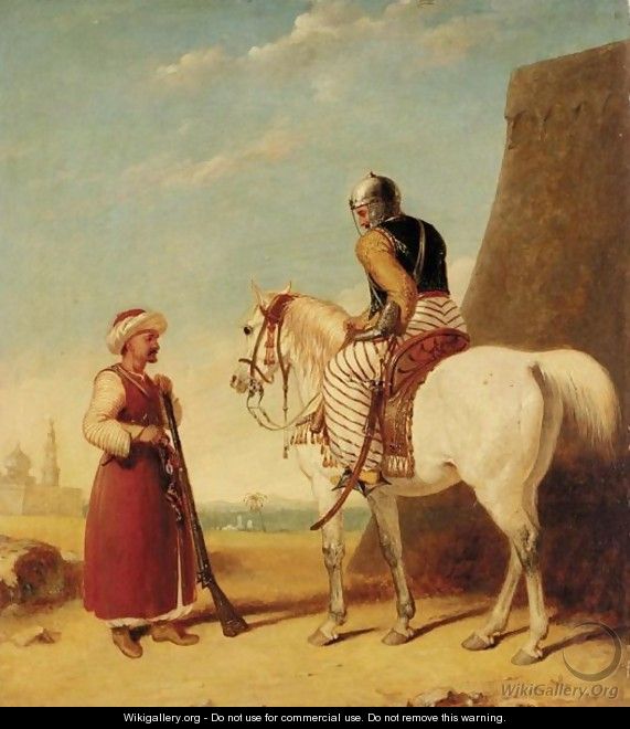 Two Mamluk Soldiers Outside A Walled Town - Abraham Cooper