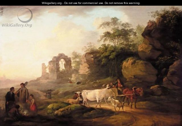 Peasants And A Drover On A Country Road, A Ruined Abbey Beyond - Peter La Cave