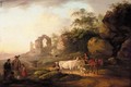 Peasants And A Drover On A Country Road, A Ruined Abbey Beyond - Peter La Cave