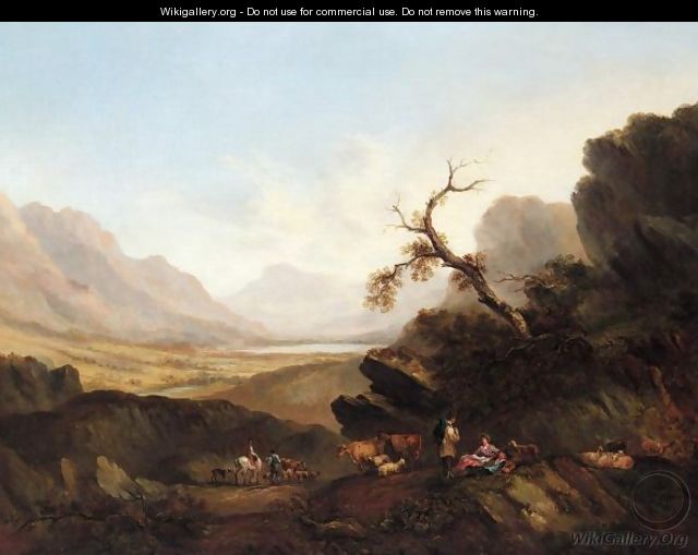 Drovers Resting On A Mountainous Landscape - (after) Joseph Rhodes