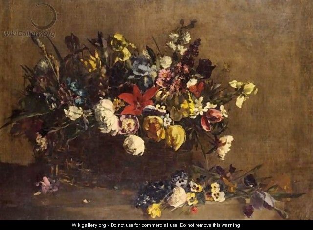 Still Life Of Flowers In A Basket - French School
