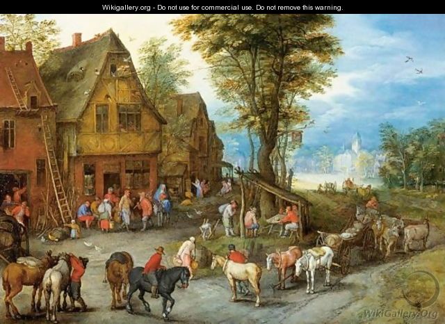A Village Street With The Holy Family Arriving At An Inn - Jan, the Younger Brueghel