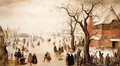 A Winter Scene With Many Figures Skating On A Frozen River - Hendrick Avercamp