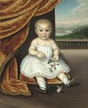 A Portrait Of A Baby In White Eyelet Dress Holding Rose Blossoms And A Circlet - American School