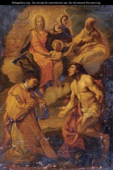 Saints Stephen And Sebastian With The Madonna And Child Above - (after) Carlo Maratta Or Maratti