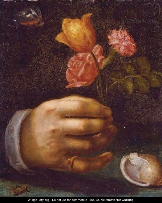 A Hand Holding A Bouquet Of Flowers - Dutch School