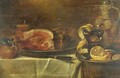 Still Life Of A Ham On A Pewter Plate And Other Objects, All On A Draped Table - (after) Alexander Adriaenssen
