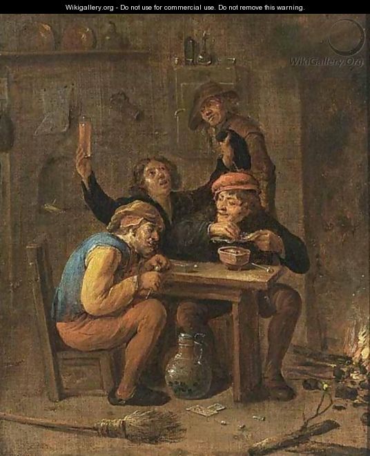 Peasants Smoking And Drinking Near A Fireplace - (after) David The Younger Teniers