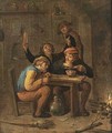 Peasants Smoking And Drinking Near A Fireplace - (after) David The Younger Teniers