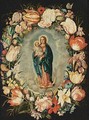 The Virgin Mary And Child Surrounded By A Garland With Tulips, Carnations, Roses And Other Flowers - Antwerp School