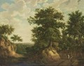 An Extensive Wooded Landscape With A Horseman, A Maid And Other Travellers On A Path - Maximilien Lambert Gelissen