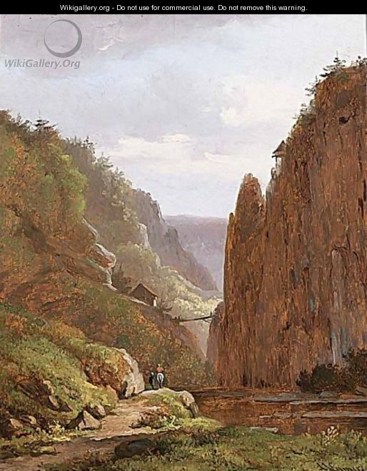 Travellers In A Mountainous Landscape - Arnoldus Johannes Eymer