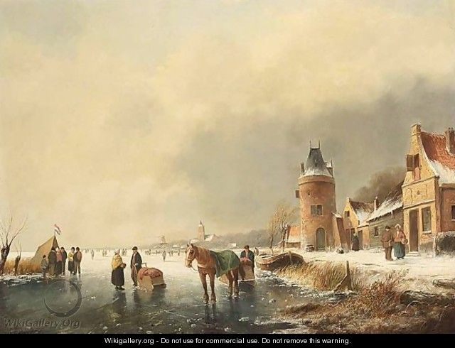 A Winterlandscape With Skaters On The Ice - Hester Zaalberg