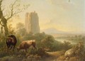 Cattle And Horse Grazing In A Valley Landscape - (after) Charles Towne