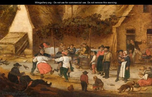 Peasants Dancing Outside An Inn - Dutch School