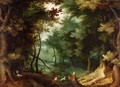 A Wooded Landscape With Hunters And Their Dogs. - (after) Jan The Elder Brueghel