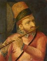 A Man Playing A Flute, Half Length, Wearing A Red Hat And A Red Jacket With Embroidered Collar And Cuffs - South Netherlandish School