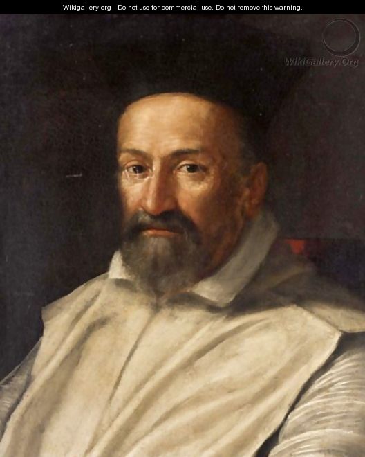 Portrait Of A Prelate, Head And Shoulders, Wearing White Robes And A Black Hat - (after) Scipione Pulzone