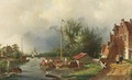 A Summer Landscape With Boats On A River - Charles Henri Leickert