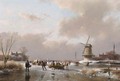 Skaters On A Frozen River Near A A'Koek En Zopie A' - Andreas Schelfhout