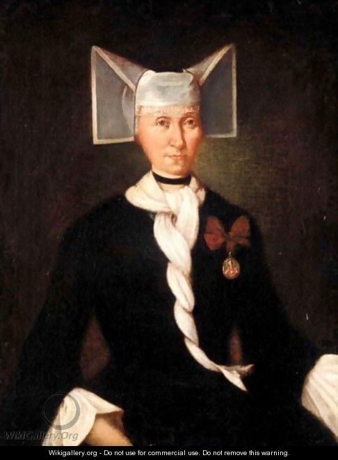 A Portrait Of A Lady, Half Length, Wearing Black, With A White Scarf, And An Elaborate Headress - German School