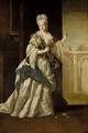 A Portrait Of A Noblewoman, Full Length, Standing In A Classical Palace And Wearing A White Satin Dress And Pearl Neclace - (after) Giovanni Maria Delle, Called Mulinaretto Piane