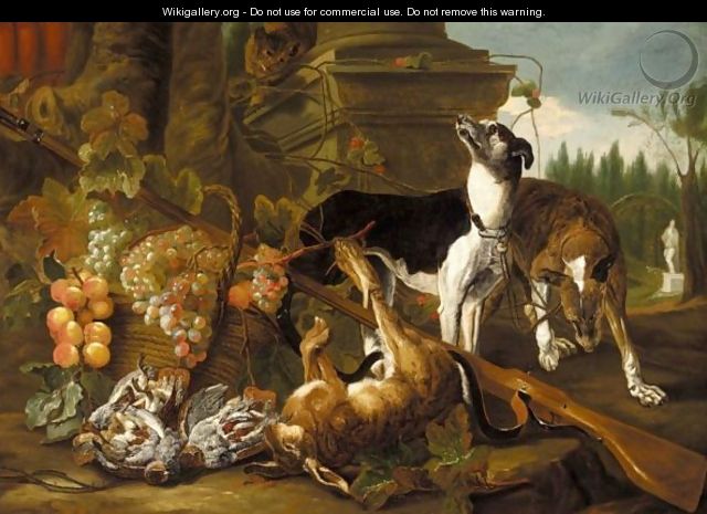A Still Life Of Two Greyhounds, A Hare, A Cat And Partridges Together With A Musket And Baskets Of Fruit, In A Parkland Setting - (after) Jan Fyt