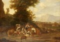 An Italianate Landscape With Drovers Watering Their Animals - Nicolas Henri Joseph De Fassin