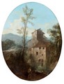 Mountainous River Landscape Wih Figures Before A House - North-Italian School
