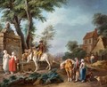 Landscape With Horses Being Watered At A Fountain - French School