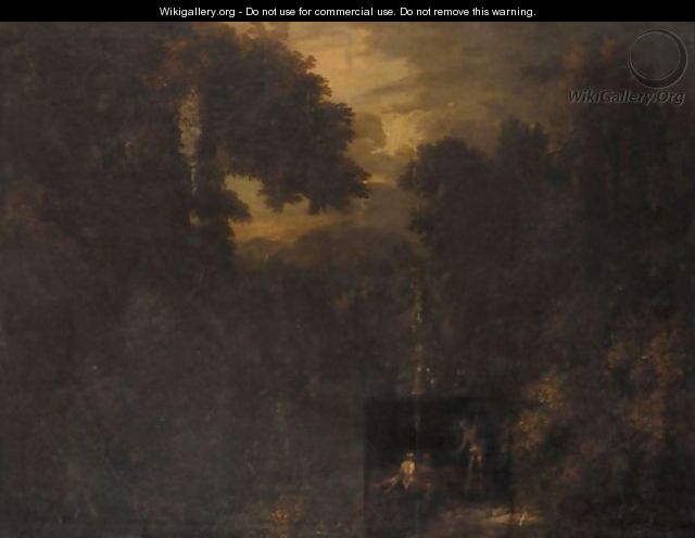 A Pastoral Wooded Landscape With Three Figures In The Foreground - (after) Gaspard Dughet