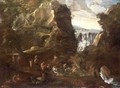 A Rocky River Landscape With Satyrs And Nymphs Beside A Waterfall - Neapolitan School