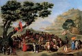 An Elegant Crowd Watching Men Wrestling In A Landscape - Flemish School