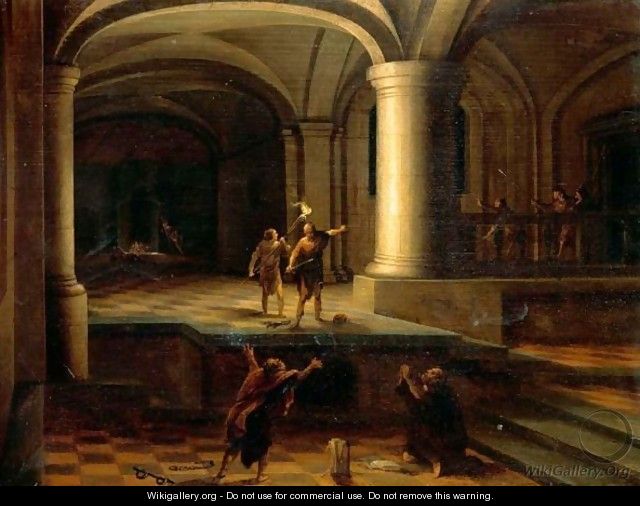 Interior Of A Church Crypt With Figures By Torchlight - Hendrick Van Steenwijk II