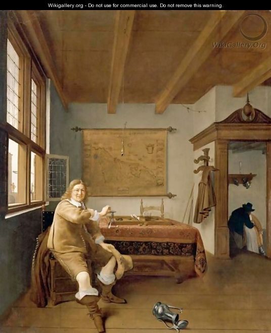 The Interior Of A Dutch House With A Seated Cavalier Holding An Upturned Wineglass - Issac Koedyck (Koedijck)