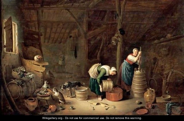 An Interior Of A Barn With Two Women - Hendrick Maertensz. Sorch (see Sorgh)