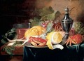 A Still Life With Grapes, A Lemon, Crabs And Bread Upon Pewter Dishes - Alexander Coosemans