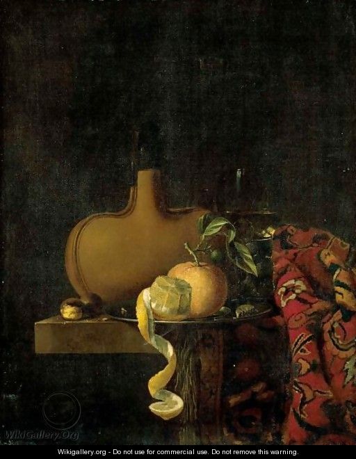 A Still Life With An Orange And A Lemon On A Pewter Plate - Claes Bergoijs