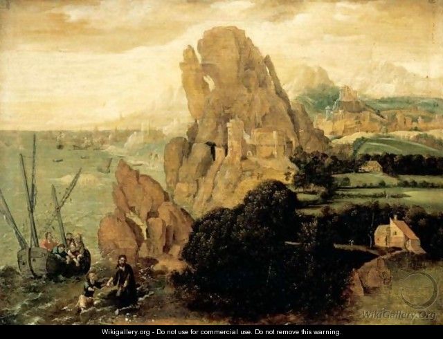 Landscape With The Calling Of Saint Peter - (after) Herri Met De Bles