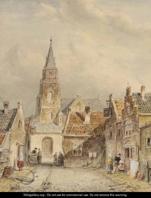 Figures In The Streets Of Scheveningen - Charles Henri Leickert