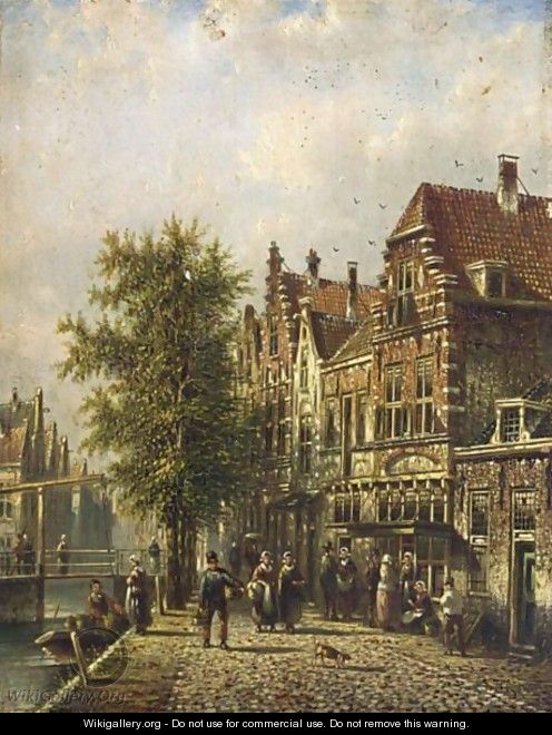 Villagers In The Streets Of A Dutch Town - Johannes Franciscus Spohler
