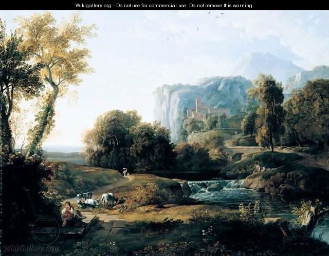 An Italianate Landscape With A Shepherd And Fishermen By A Stream Beyond - Nicolas-Didier Boguet