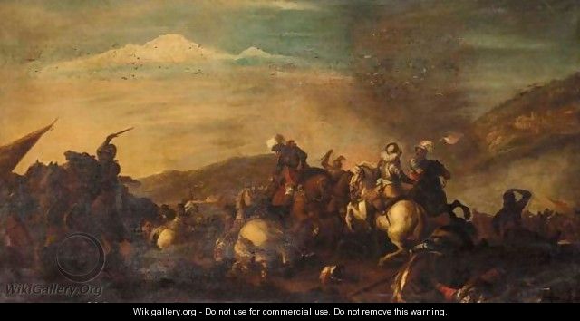A Battle Scene With Cavalry Skirmishing - (after) Antonio Calza