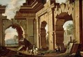 An Architectural Capriccio, With A Huntsman And Riders Among Ruined Arches - Viviano Codazzi