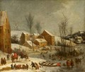 Winter Landscape With Numerous Figures Skating Near A Village - Jan Peeter Verdussen