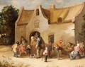 Peasants Eating, Drinking And Conversing In Front Of A Cottage - Cornelis Mahu