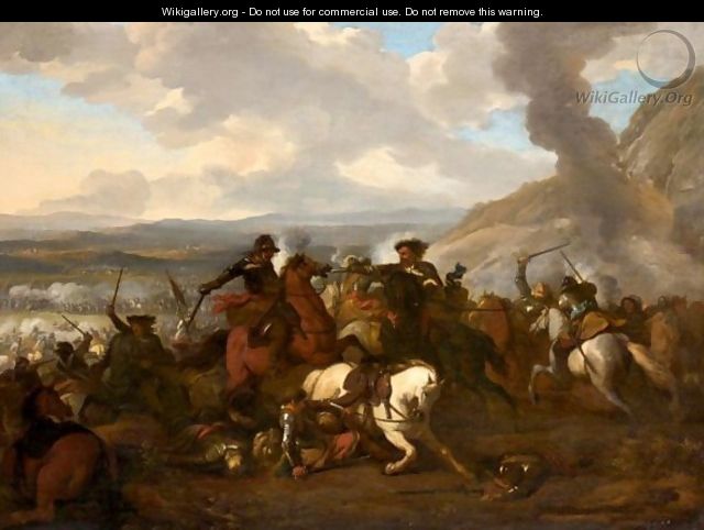A Cavalry Engagment In A Landscape - Jan von Huchtenburgh